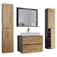 Badmöbel-Set 5-tlg. Lendas B:147cm Anthrazit /Eiche Dekor - Honigeiche/Anthrazit, MODERN, Keramik/Holzwerkstoff (147cm) - MID.YOU