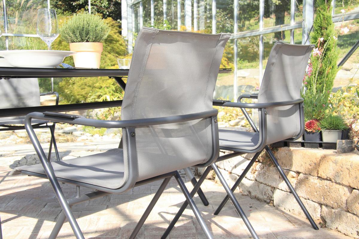 Gartengarnitur 5-Tlg. Alpha Metall/Kunststoff/Glas - Taupe/Anthrazit, Basics, Glas/Kunststoff (80/75/160cm) - Acamp