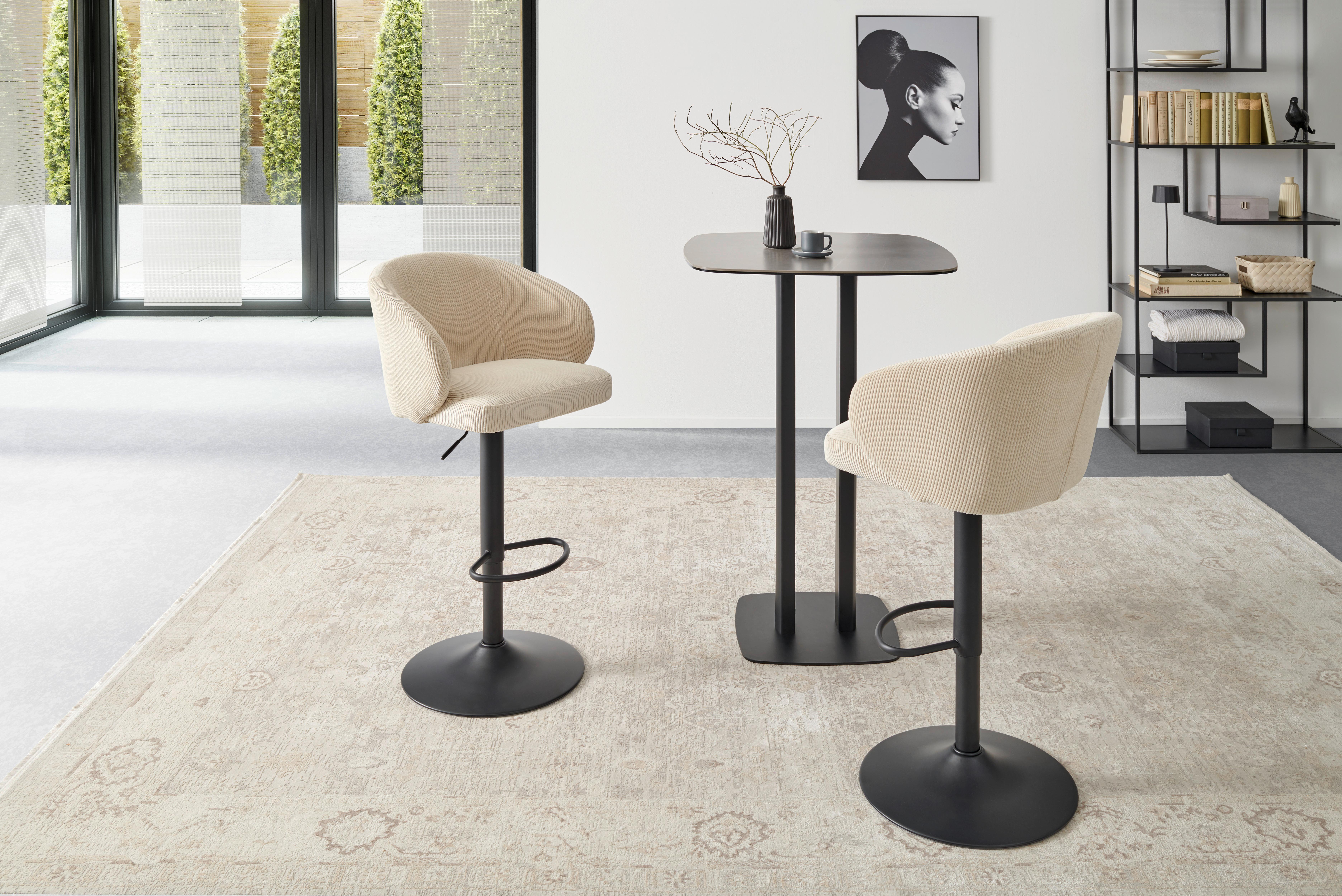 Barhocker höhenverstellbar mit Lehne Wisal Cord Beige - Beige/Schwarz, KONVENTIONELL, Textil/Metall (54/91-112/52cm) - MID.YOU