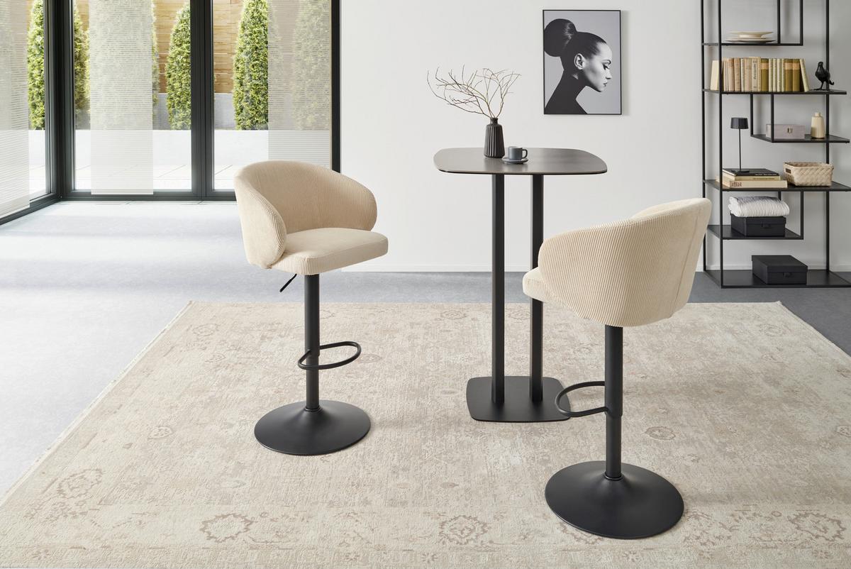 Barhocker höhenverstellbar mit Lehne Wisal Cord Beige - Beige/Schwarz, KONVENTIONELL, Textil/Metall (54/91-112/52cm) - MID.YOU