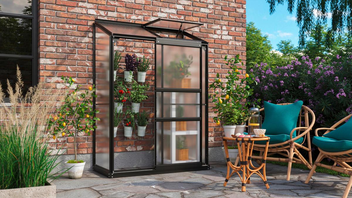 Anlehn-Gewächshausbausatz Ida 900 Hkp 4mm, Schwarz - Schwarz, Basics, Kunststoff/Metall (130,6/182,3/68,8cm)