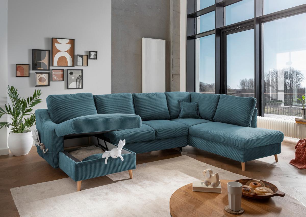 Wohnlandschaft Valentina - Petrol/Naturfarben, KONVENTIONELL, Textil (150/301/200cm) - P & B