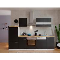 Küchenzeile Economy m. Geräten 280 cm Schwarz/Nussbaum Dekor - Nussbaumfarben/Schwarz, Basics, Holzwerkstoff (280cm) - Respekta