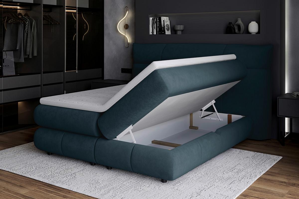 Boxspringbett Carmelo Blaugrün 180x200 cm - Schwarz/Grün, Trend, Textil (180/200cm)