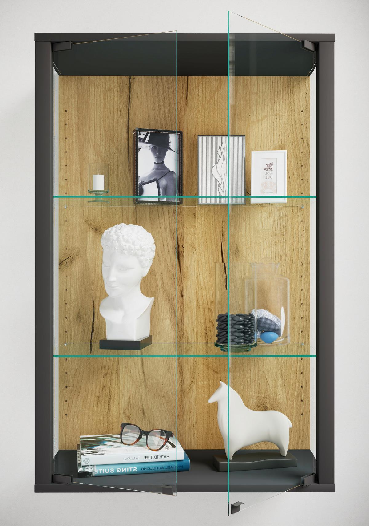 Hängevitrine Udina Schwarz/Honigeiche B: 59 cm - Honigeiche/Klar, Design, Glas/Holzwerkstoff (59/80/25cm) - Livetastic