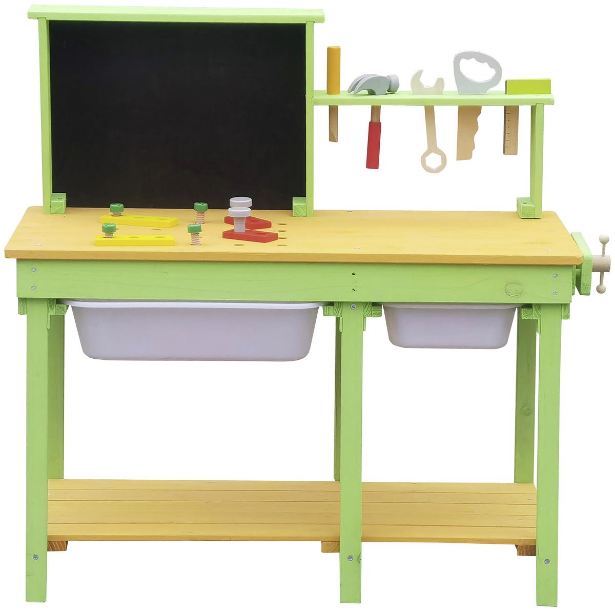 Kinderwerkbank Tobias - Naturfarben/Hellgrün, Trend, Holz (79,1/80/37cm) - James Wood