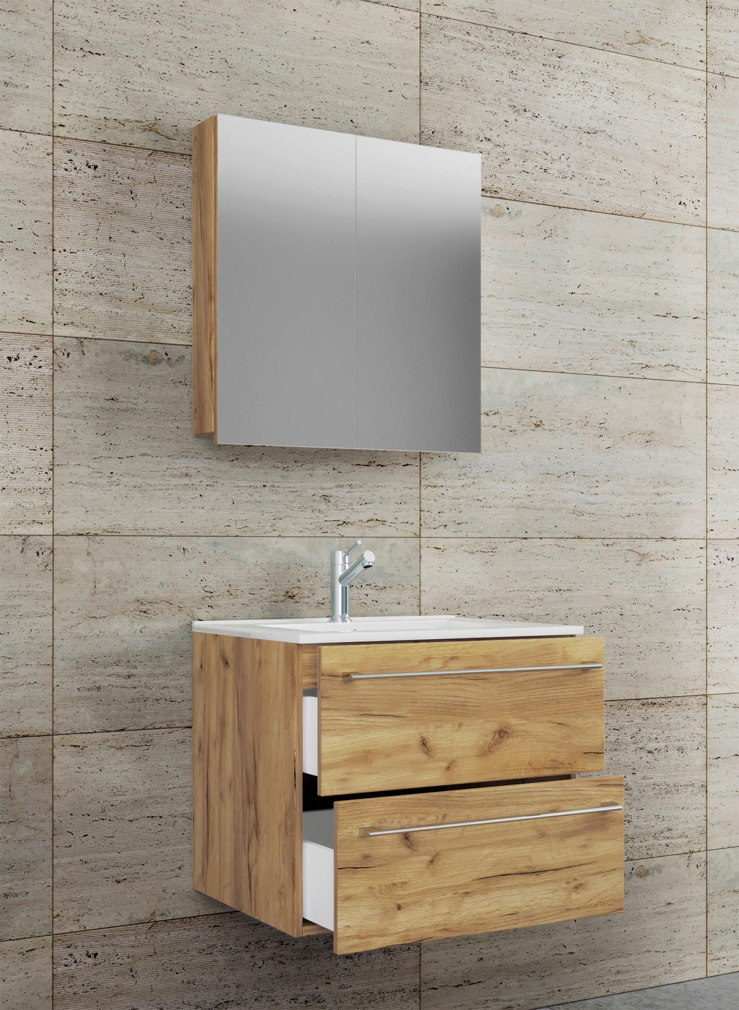 Badezimmer Set 3-Tlg 60 cm Honigeiche - Honigeiche/Weiß, MODERN, Keramik/Holzwerkstoff (60cm) - MID.YOU