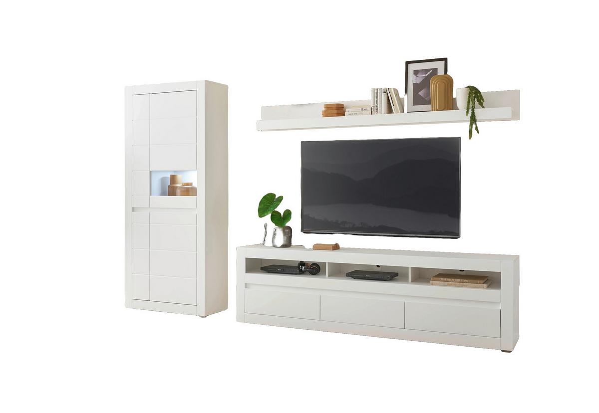 Wohnwand Chester Weiß/Eichefarben B: 312cm - Eichefarben/Silberfarben, Design, Holzwerkstoff (312/198/42cm) - MID.YOU
