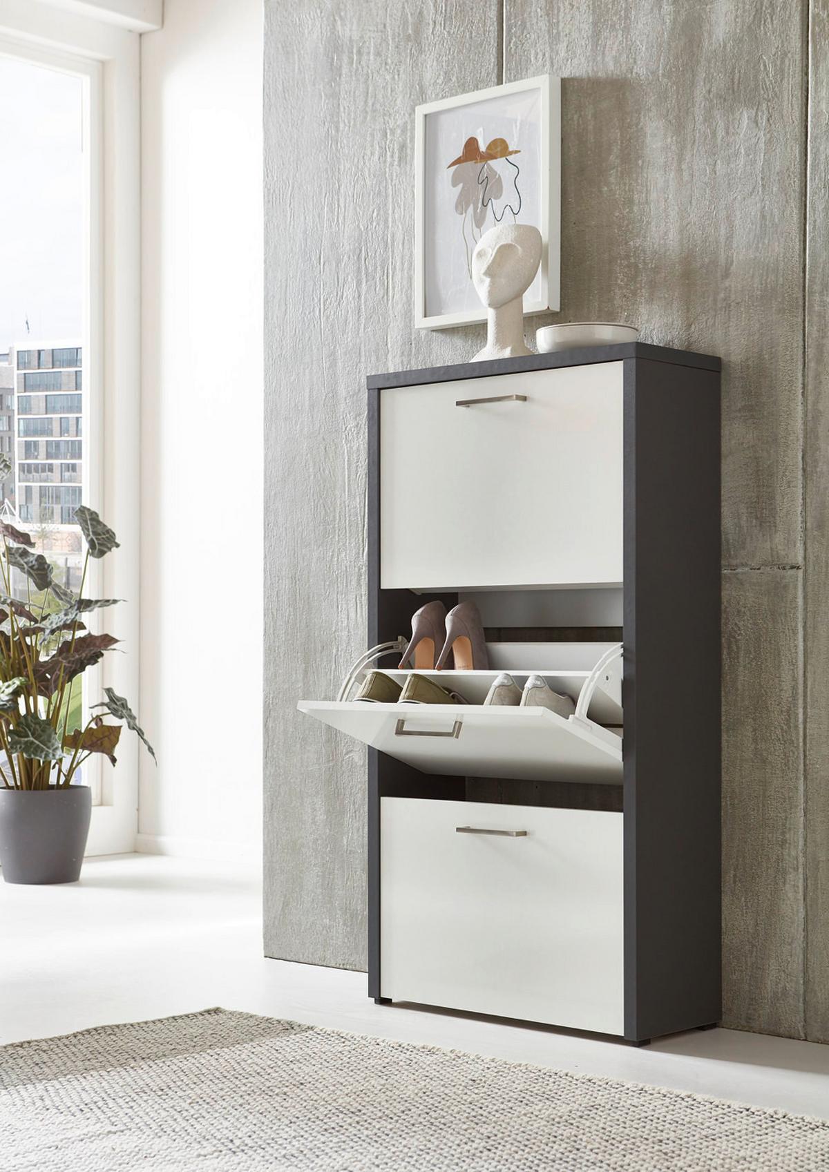 Schuhkipper Siena - Weiß Hochglanz/Anthrazit, MODERN, Holzwerkstoff (61/115/25cm) - MID.YOU