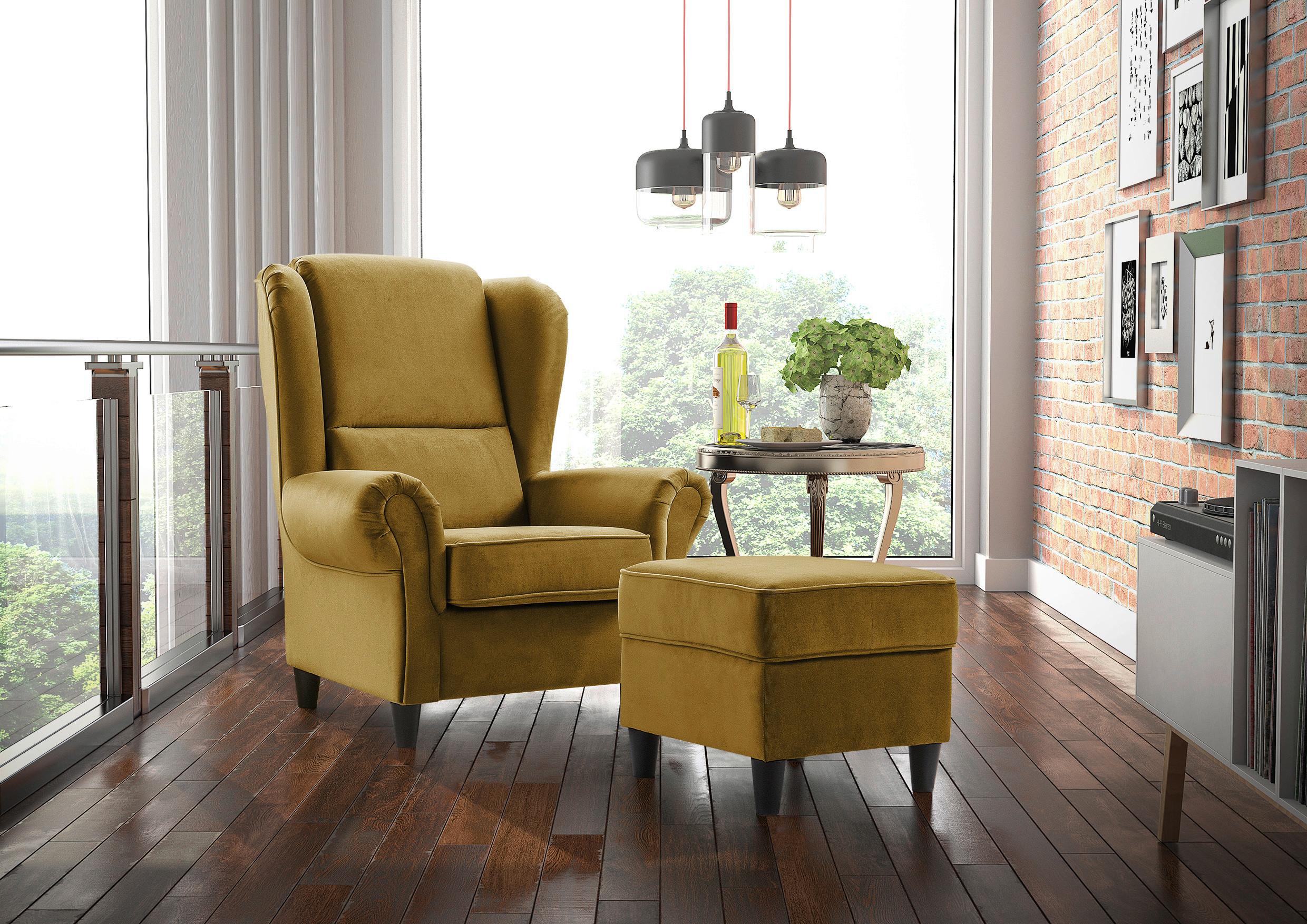 Hocker Baron Senfgelb B: 52 cm - Senfgelb/Schwarz, Design, Textil (52/45/52cm) - MID.YOU