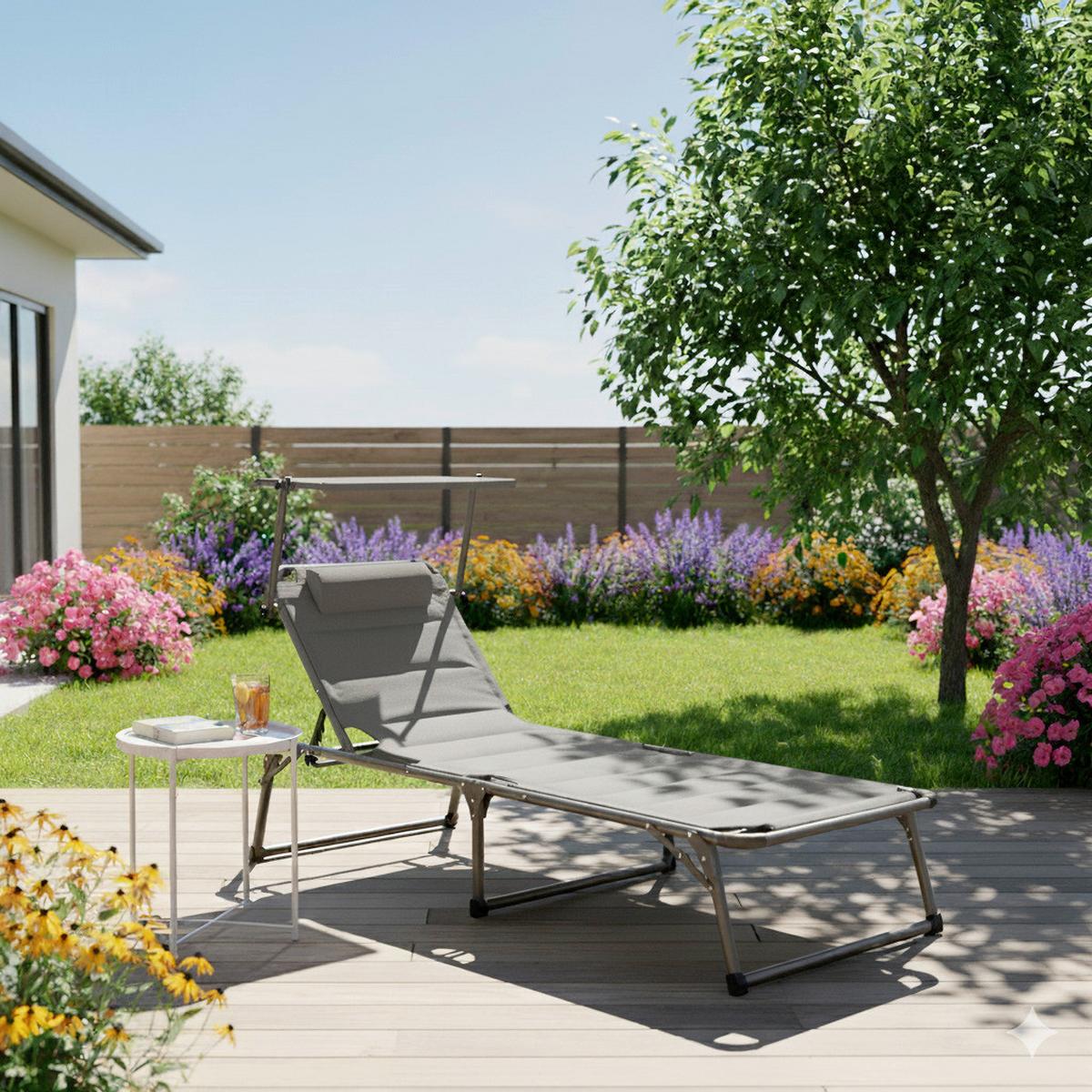 Sonnenliege Ph-Alu-Sl-Grey - Hellgrau, Basics, Kunststoff/Textil (193/32/67cm)