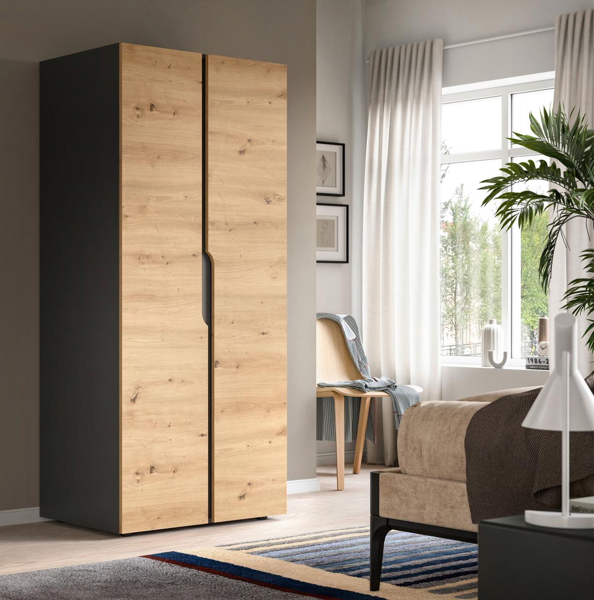 Drehtürenschrank Anga Anthr. /Eiche Artisan Dekor B: 80cm - Anthrazit/Eiche Artisan, MODERN, Holzwerkstoff (80/180/51cm) - MID.YOU