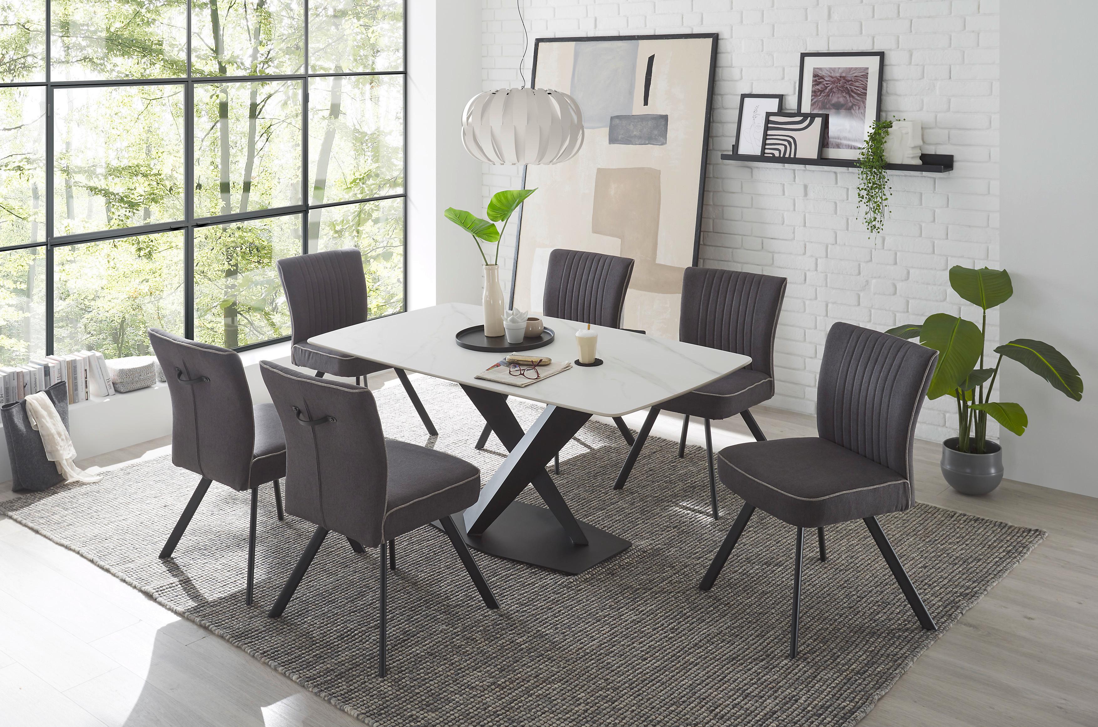 Esstisch Ventura 180x90cm Marmoroptik - Schwarz/Weiß, MODERN, Keramik/Metall (180/90/75cm) - MID.YOU