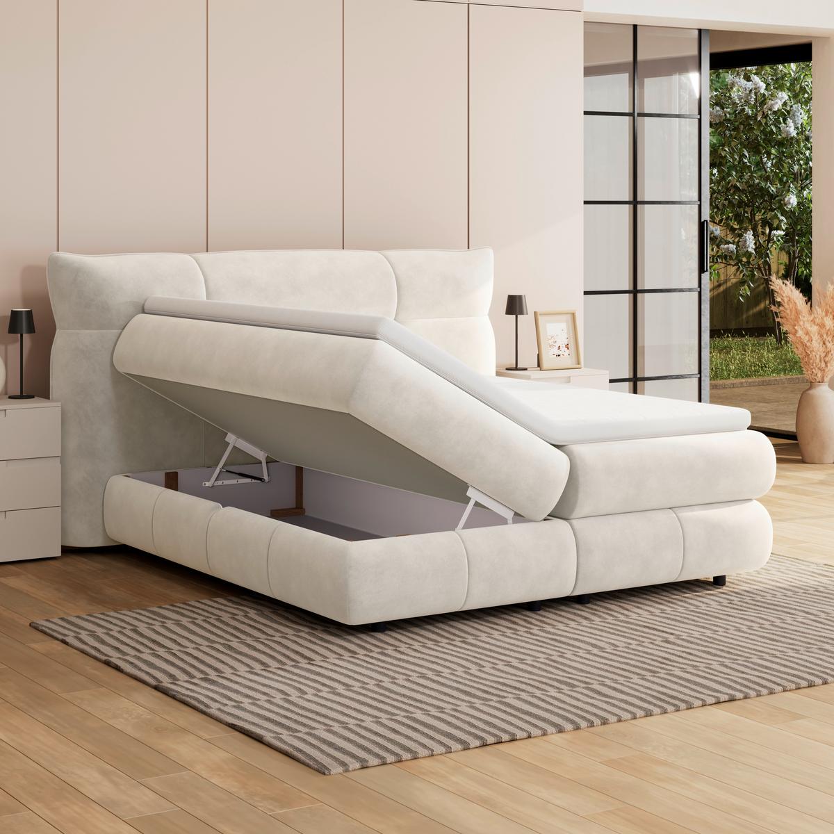 Boxspringbett Carmelo Creme 180x200 cm - Creme/Schwarz, Trend, Textil (180/200cm)