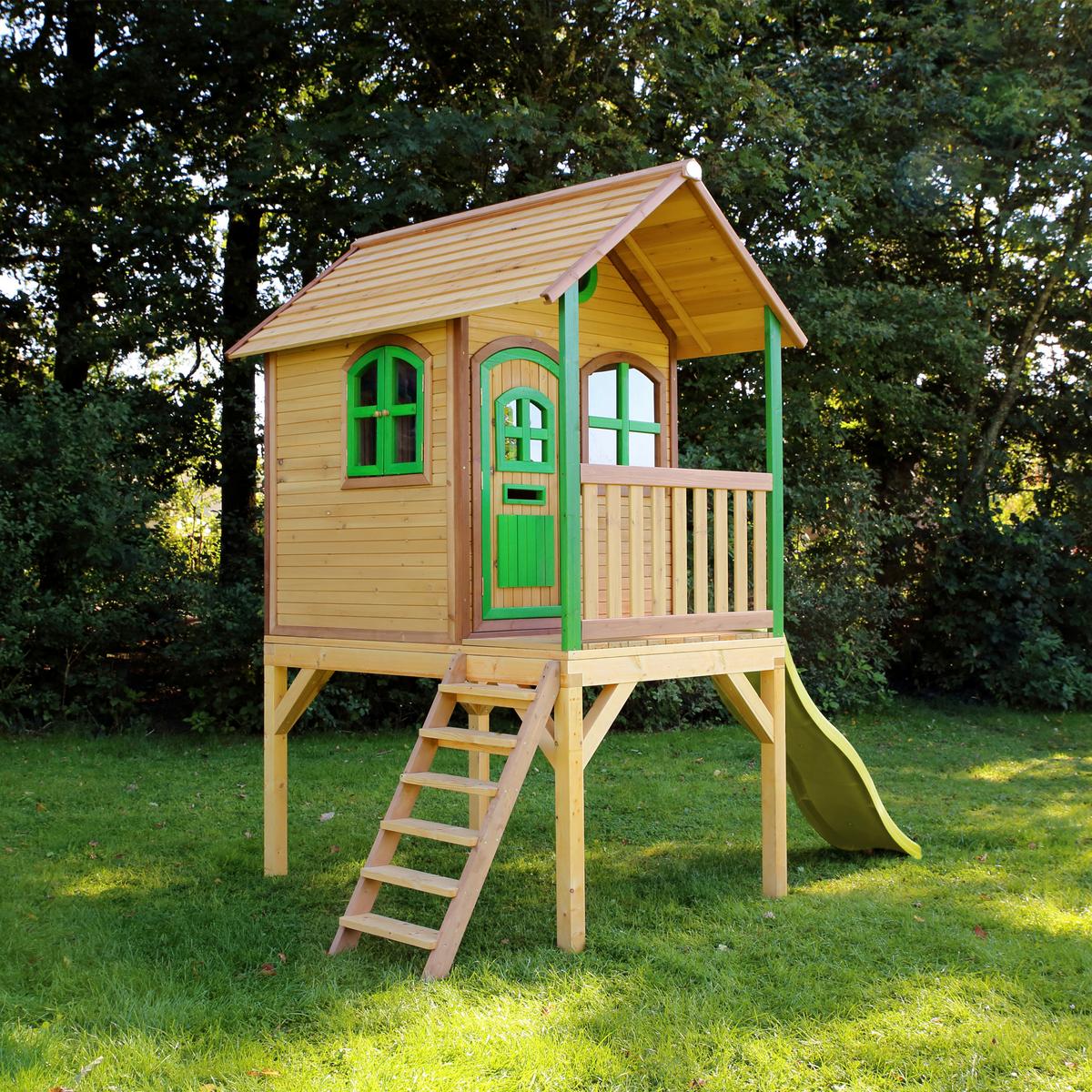 Spielhaus A030.037.10 - Hellgrün/Braun, KONVENTIONELL, Holz (318/272/191cm) - Ambia Garden