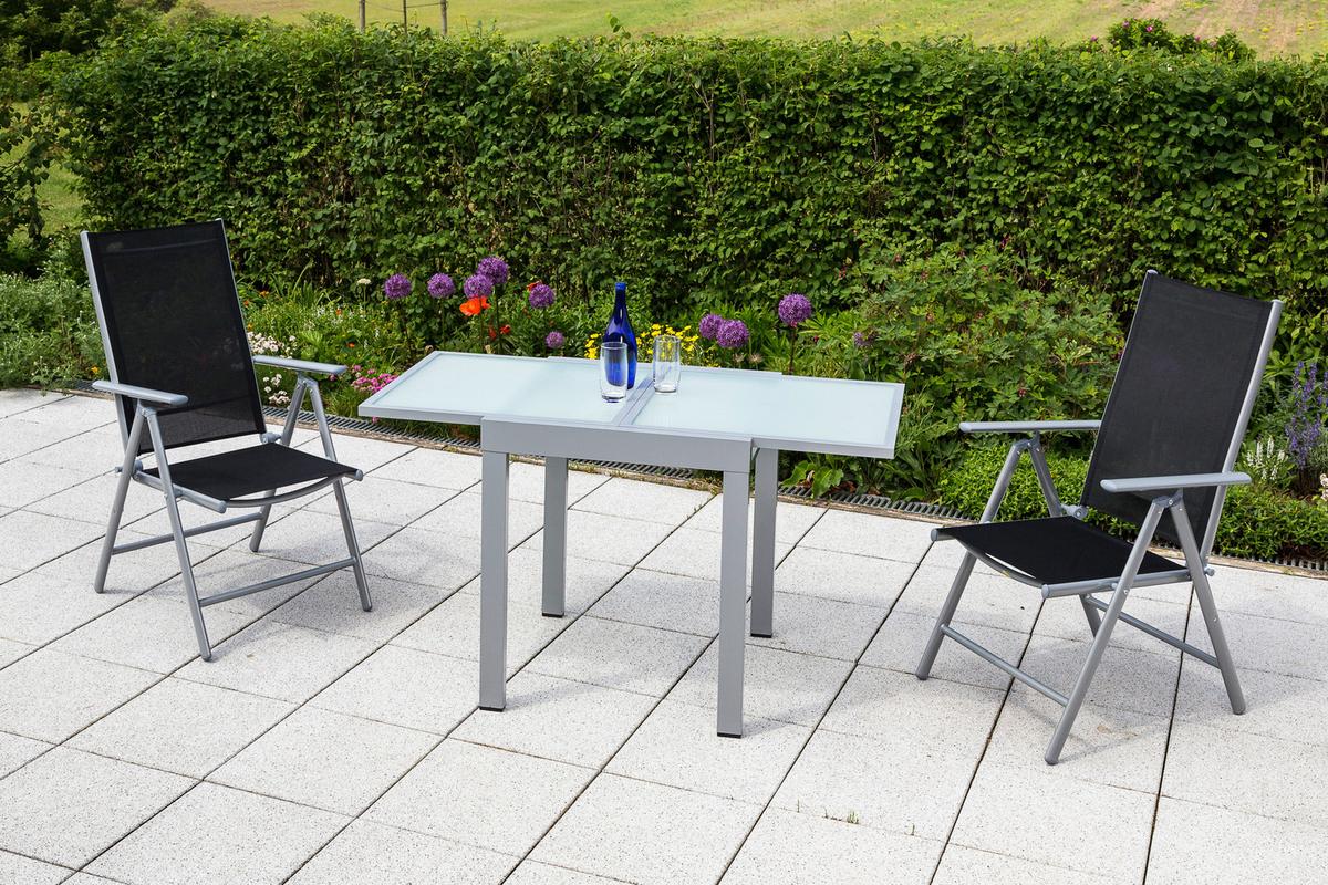 Gartentisch ausziehbar Metall/ Glas L: 65/130 cm - Silberfarben, KONVENTIONELL, Glas/Metall (65/130/65/75cm) - Gardenson