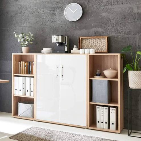 Office Edition B: 173 cm Sonoma Eiche/Weiß - Weiß Hochglanz/Sonoma Eiche, MODERN, Holzwerkstoff (173/114/33cm) - MID.YOU