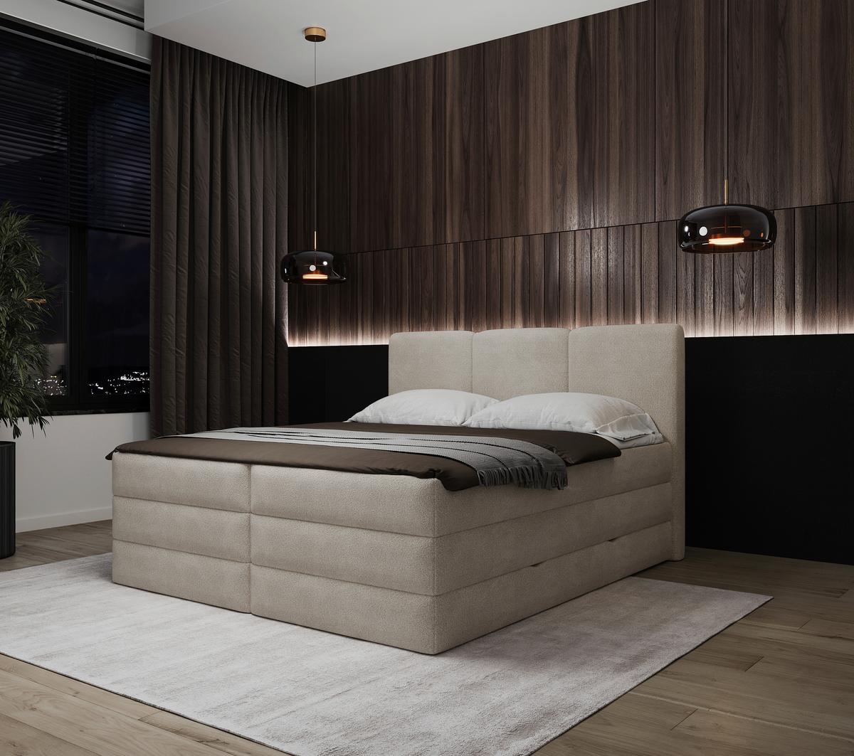 Boxspringbett Mit Bettkasten 160x200 Cm Castel V - Creme/Schwarz, MODERN, Holz/Holzwerkstoff (160/200cm) - MID.YOU