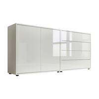 Sideboard Mailand 3 B: 158 Cm Weiß - Weiß Hochglanz/Schwarz, MODERN, Holzwerkstoff (158/73/33cm) - MID.YOU