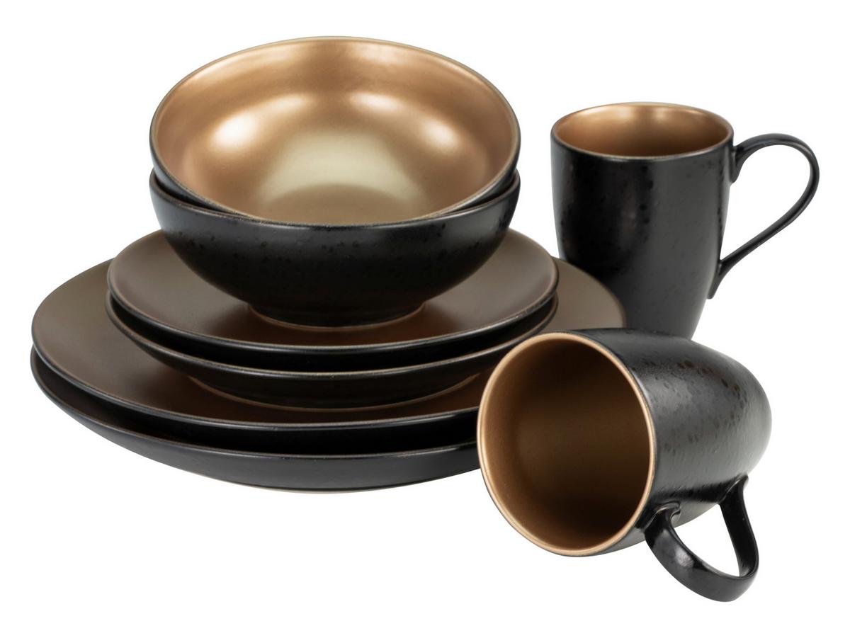 Kombiservice Steinzeug 2 Personen Geschirr Set - Goldfarben/Schwarz, Keramik - Creatable