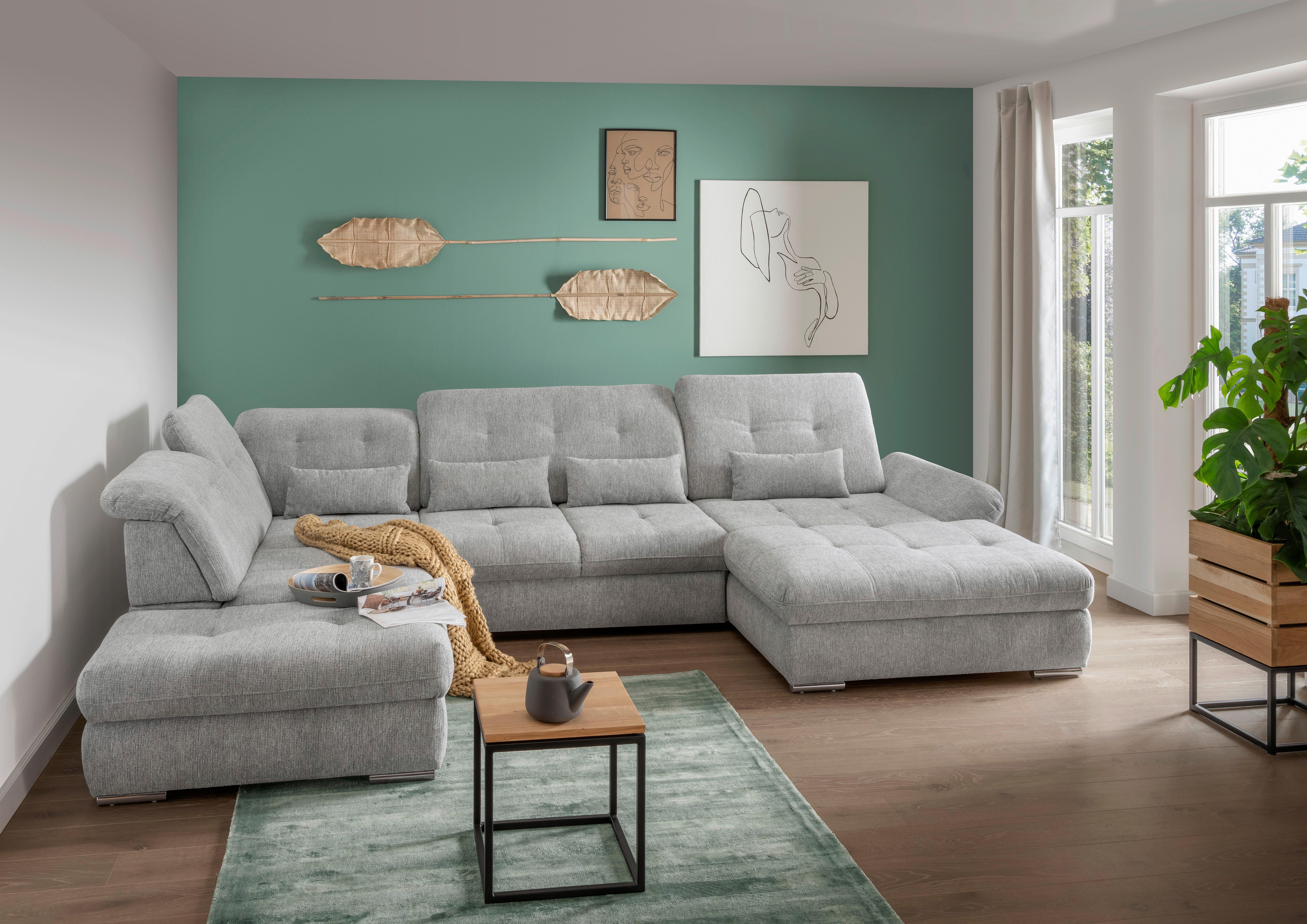 Wohnlandschaft Dalida Mit Schlaffunktion Silberfarben - Chromfarben/Silberfarben, Design, Textil (254/376/195cm) - Livetastic