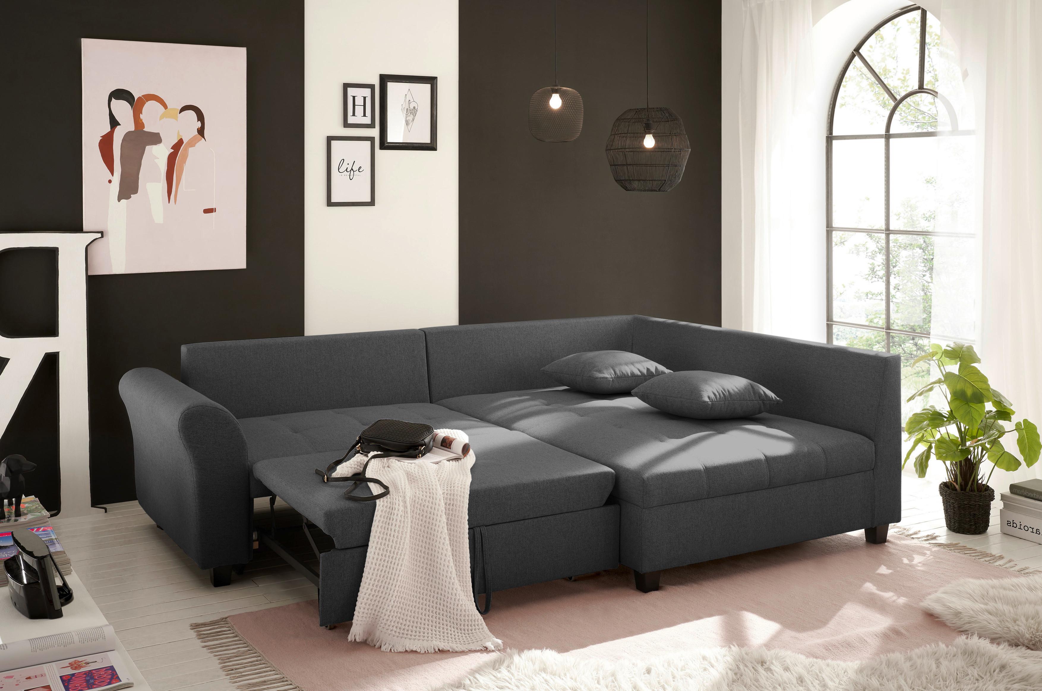 Ecksofa Liz Anthrazit S: 252x175 Cm - Anthrazit/Schwarz, MODERN, Textil (252/175cm) - Livetastic