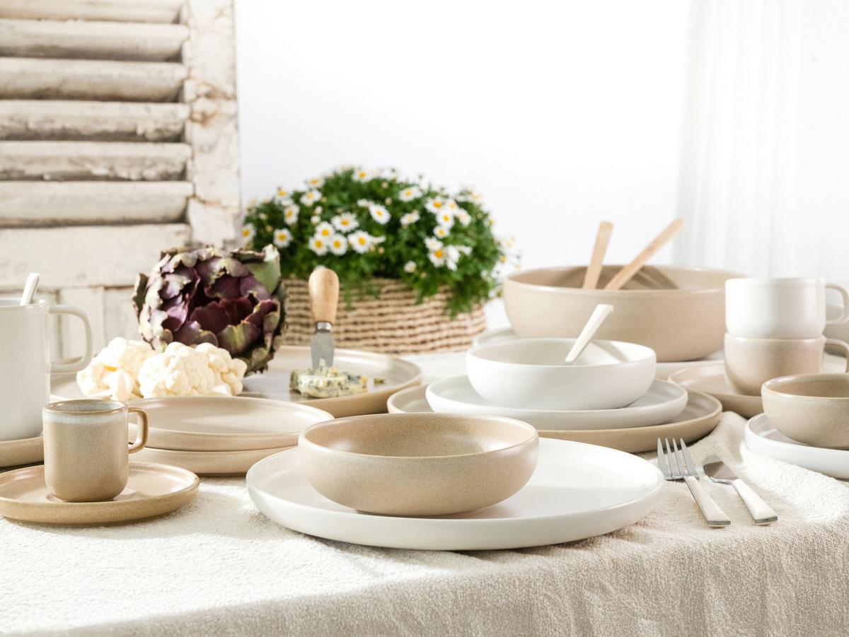 Kombiservice Uno Toscana Steinzeug, 4 Pers., 16-Teilig - Beige/Creme, Basics, Keramik - Creatable