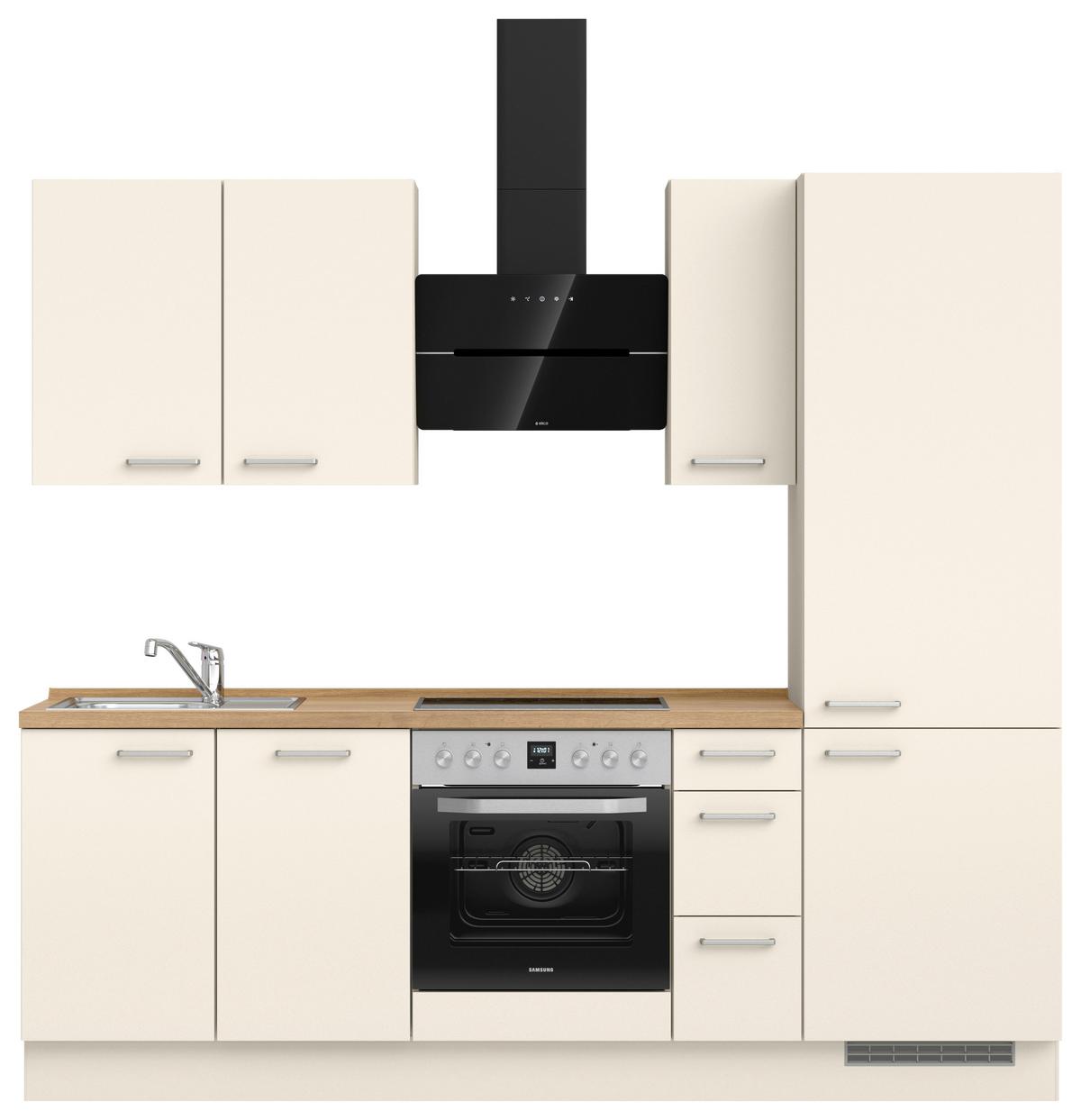 Kuchyňská linka 240 cm, magnoliová supermatná - barvy dubu/magnolie, Moderní, kov/kompozitní dřevo (240cm) - Nobilia