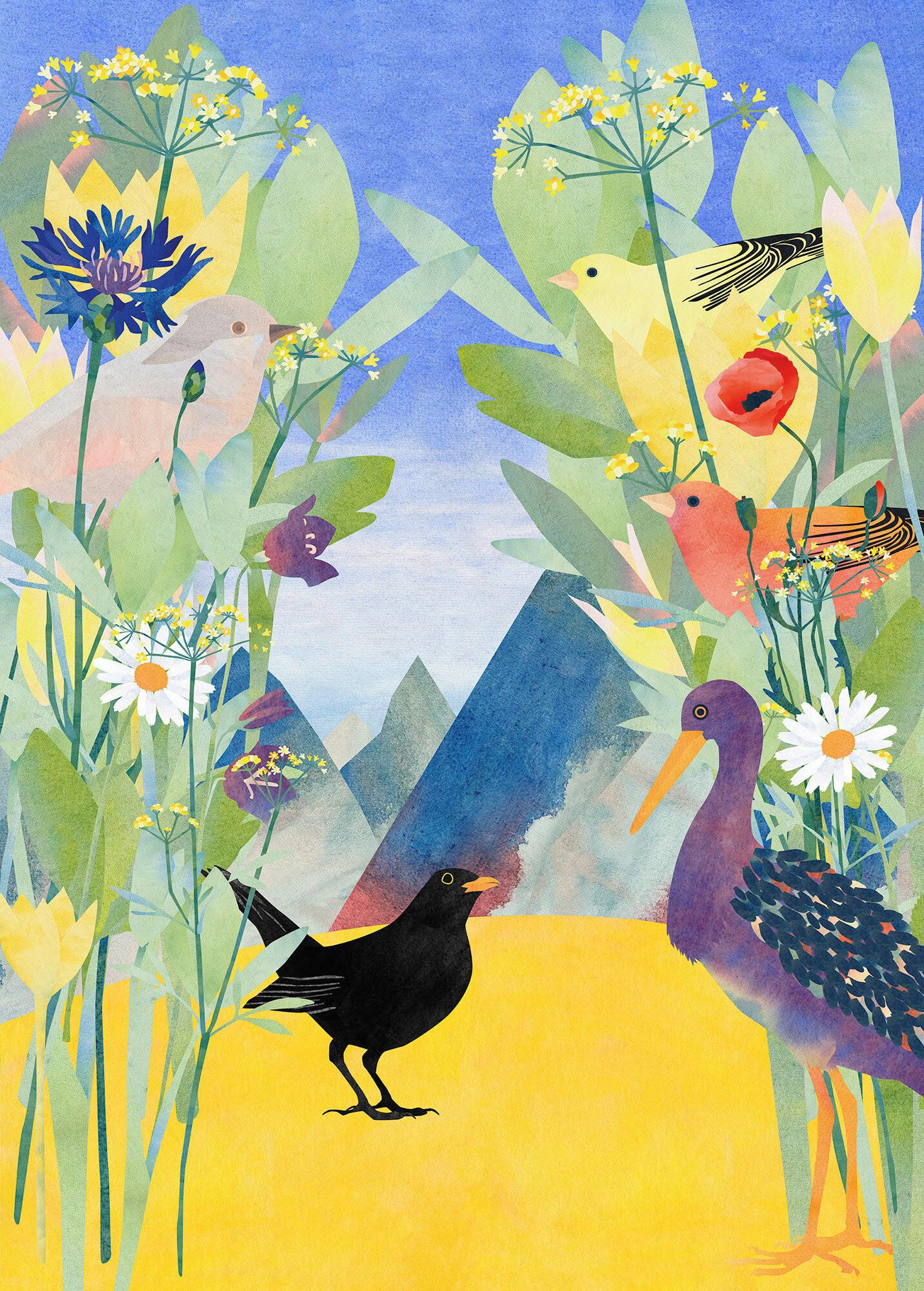 Fototapete Twittering - Multicolor, Trend (200/280cm)