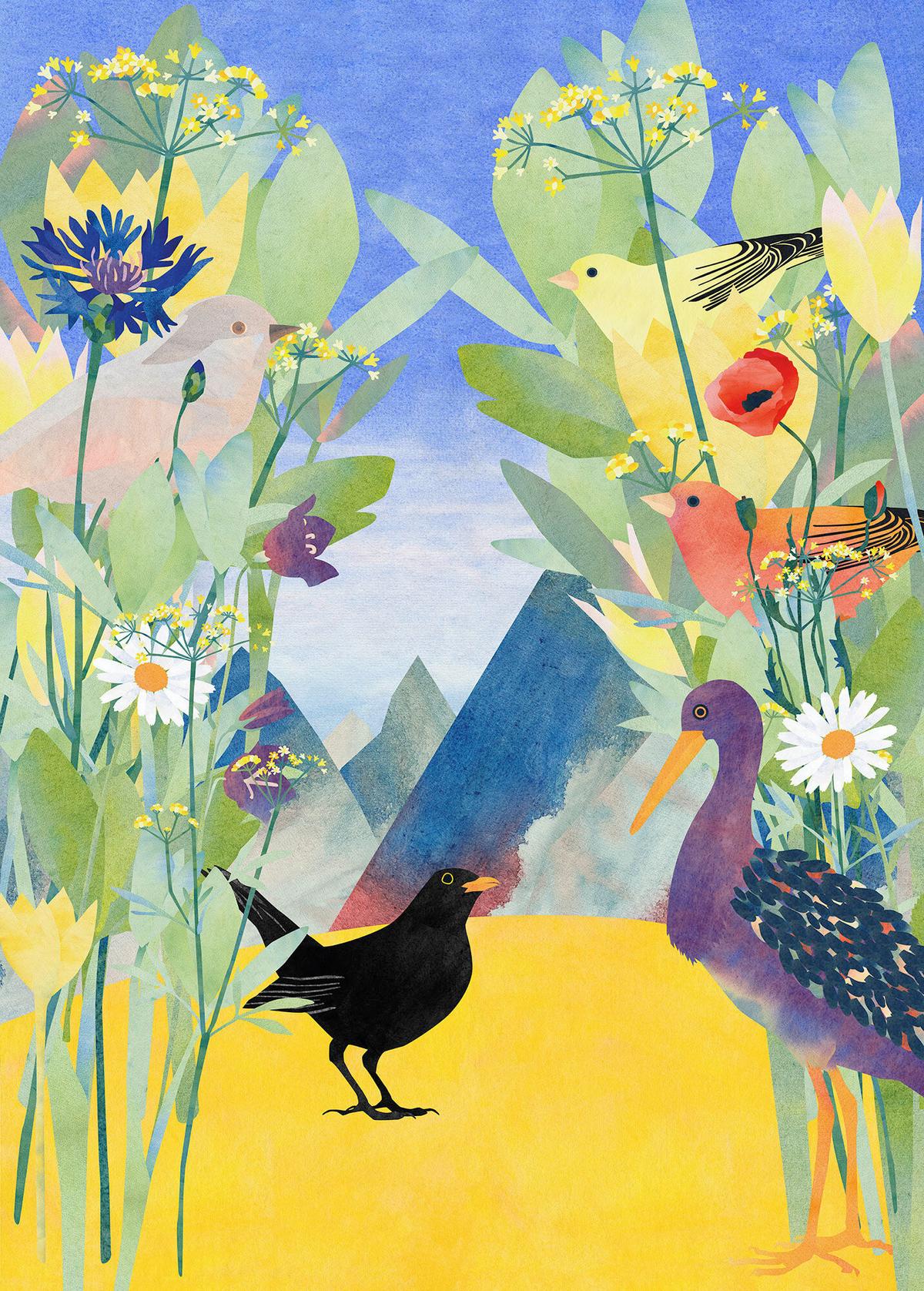 Fototapete Twittering - Multicolor, Trend (200/280cm)