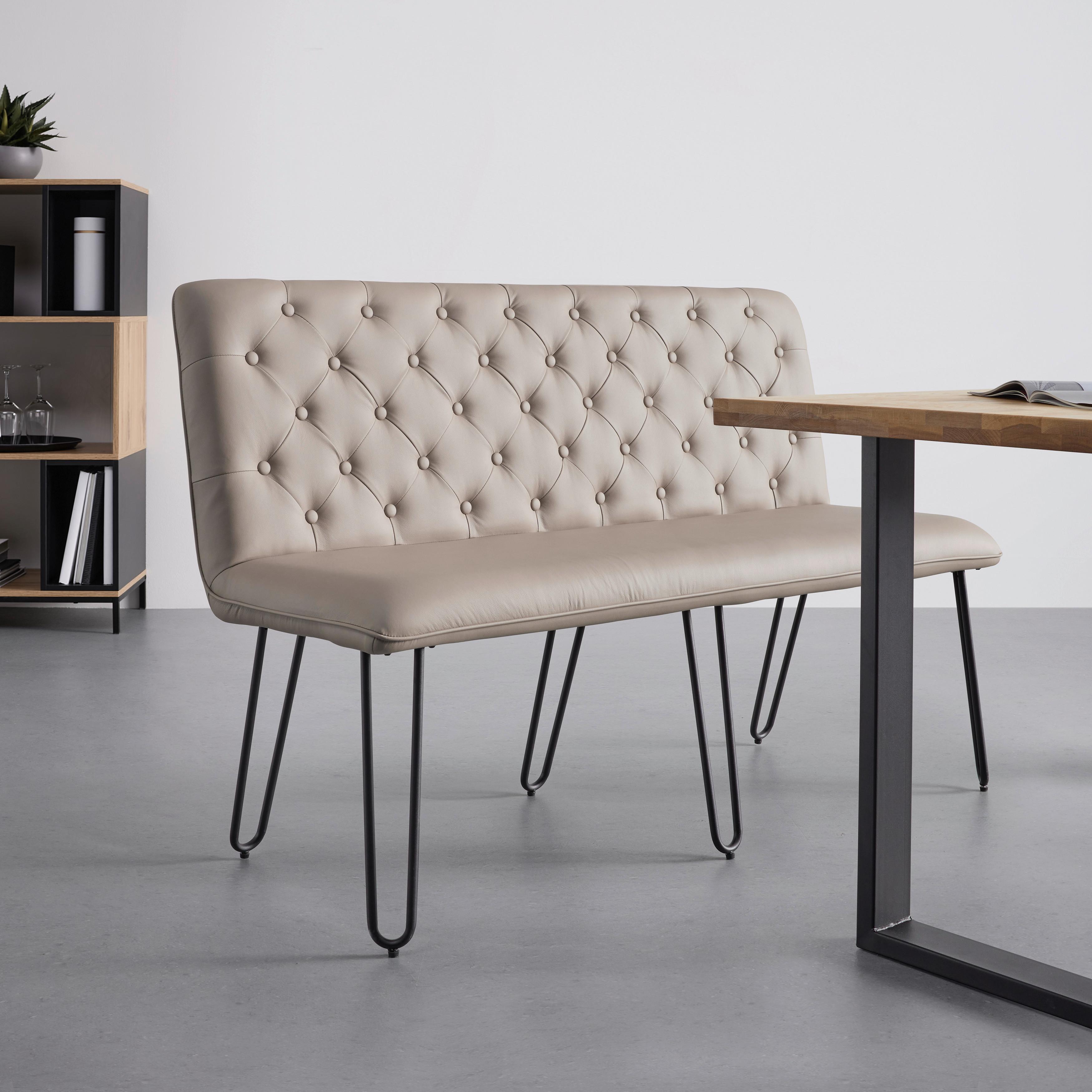 Lavica Ivie - sivohnedá koženka - čierna/taupe, Modern, kov/drevo (140/92/62cm) - Bessagi Home