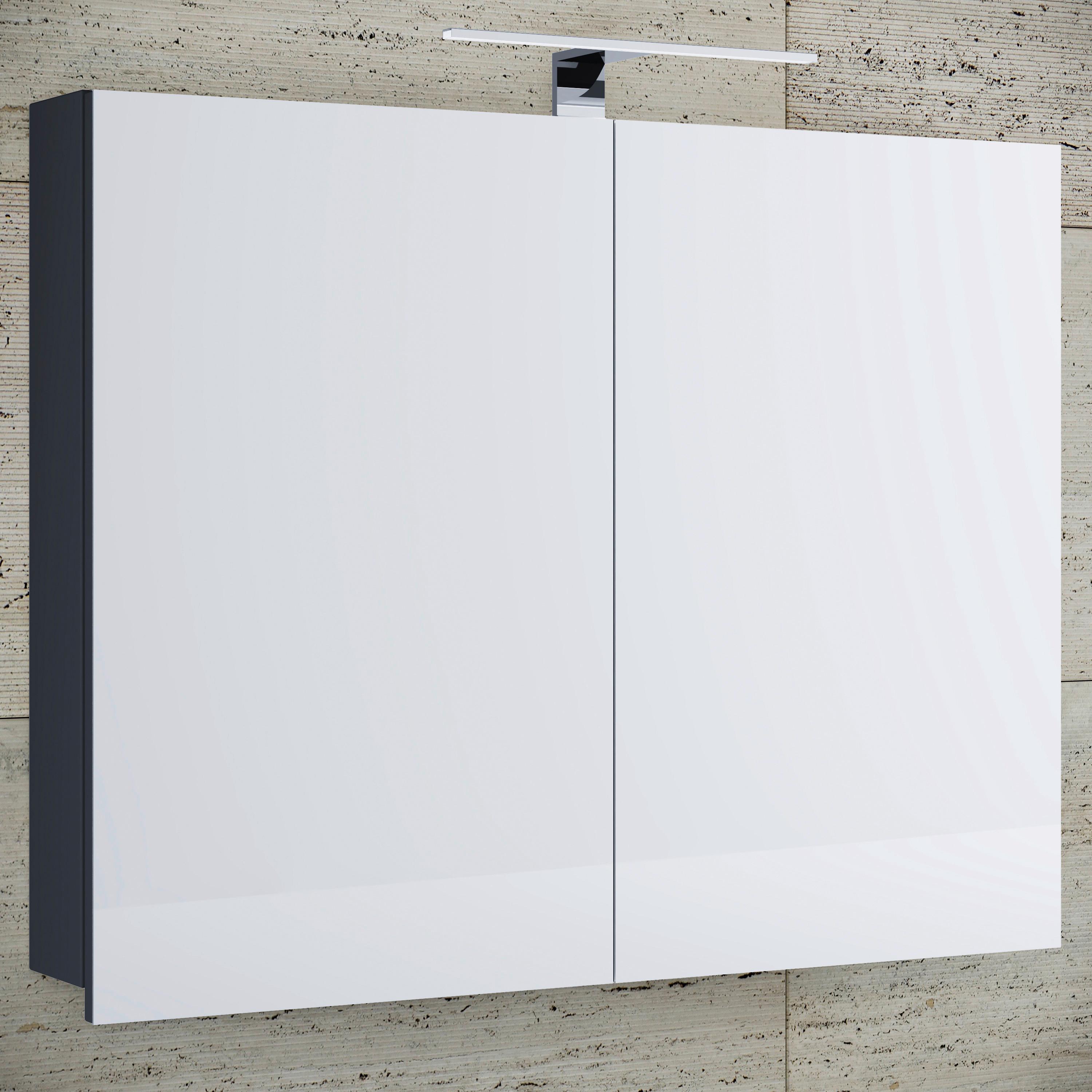 Spiegelschrank Badinos mit Led 2-Türig 60x59,2x12 cm - Schwarz, MODERN, Glas/Holzwerkstoff (60/59,2/12cm) - MID.YOU