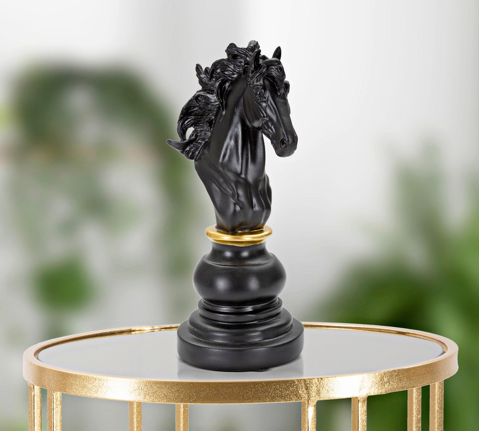Skulptur Black And Horse B: 14 Cm - Goldfarben/Schwarz, Basics, Kunststoff (14/27/11cm)