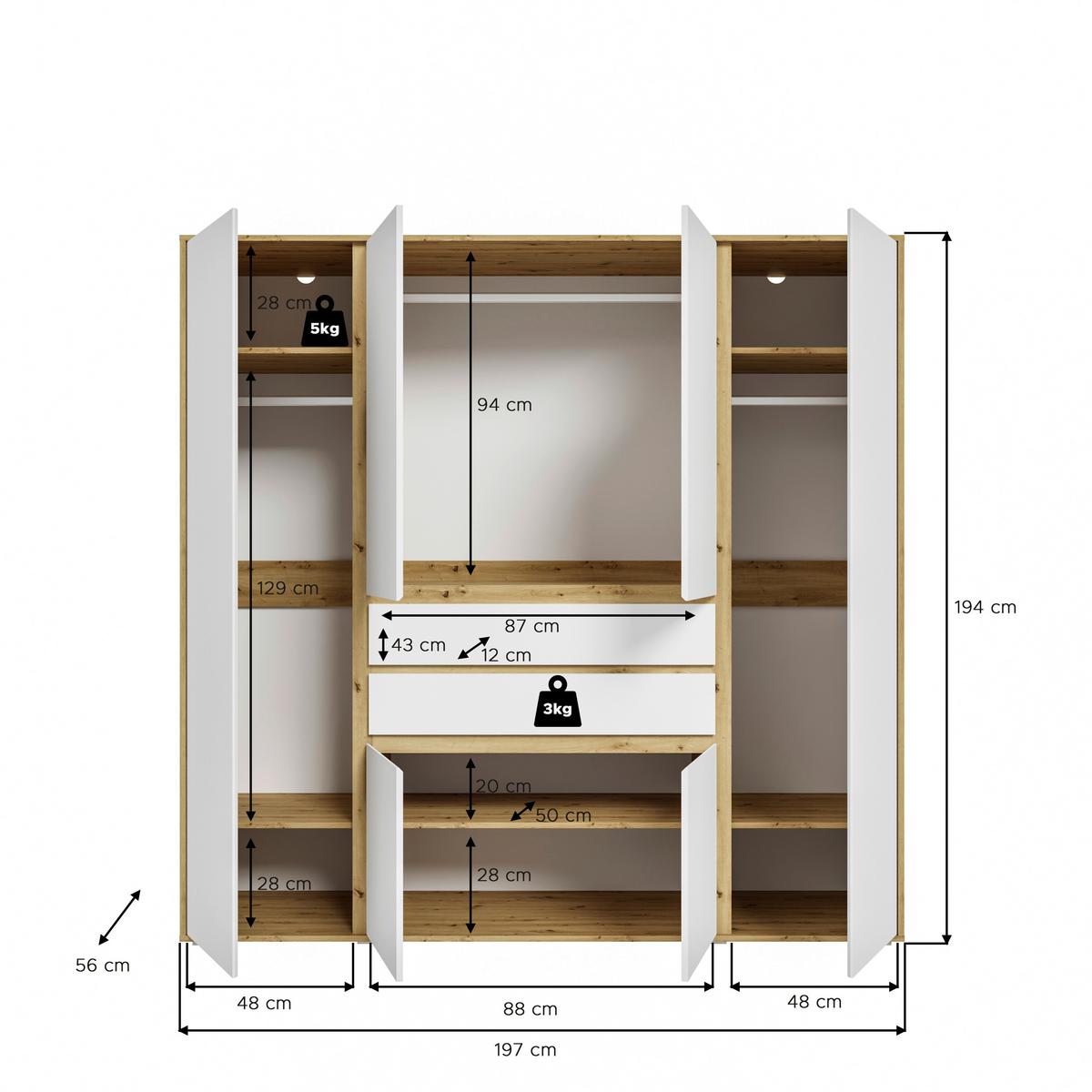 Drehtürenschrank Falun Weiß /Eiche Artisan Dekor B: 197cm - Weiß/Eiche Artisan, MODERN, Holzwerkstoff (197/194/56cm) - MID.YOU
