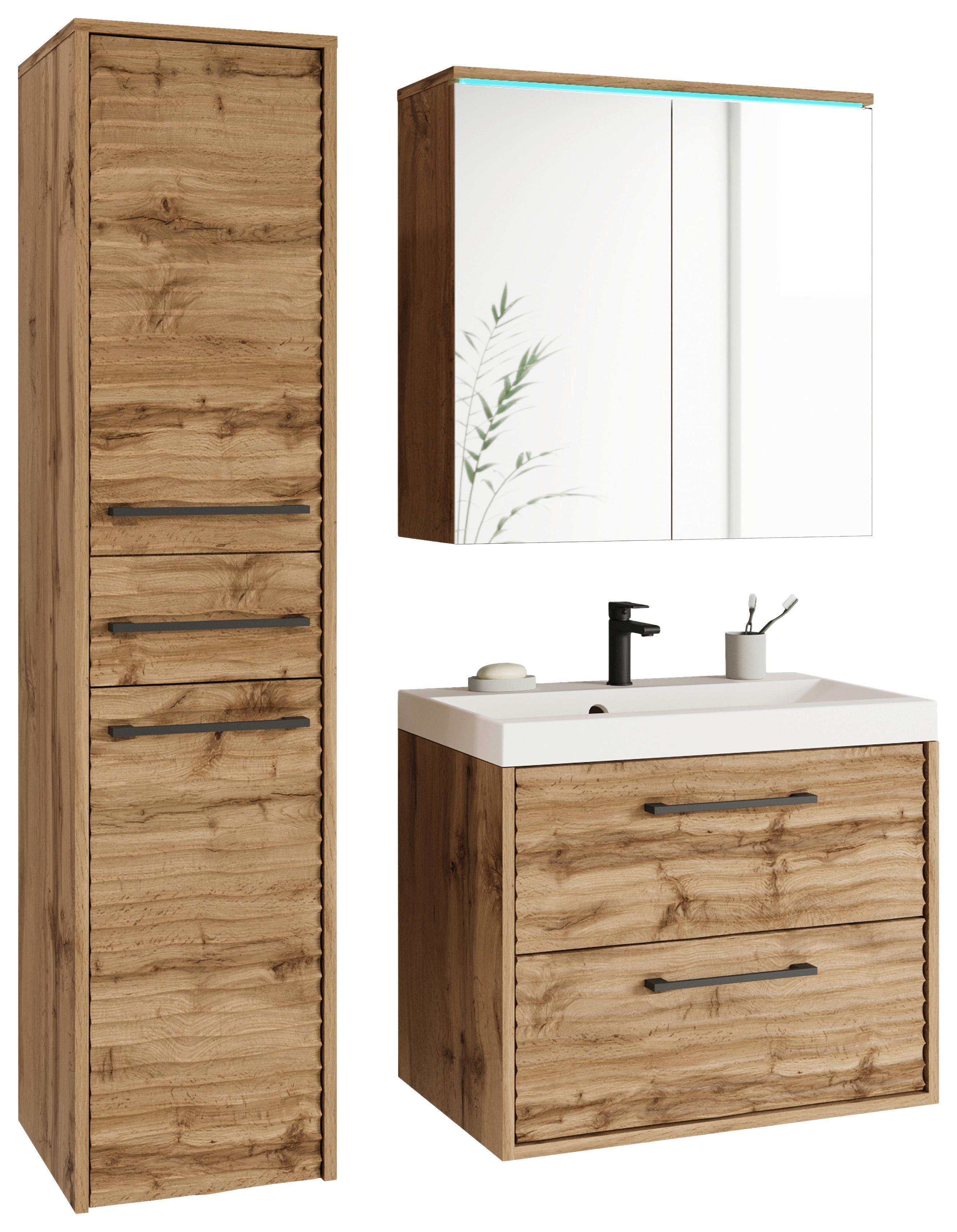Badmöbel-set 4-tlg. Inkl. Led Toronto100cm - Eiche Wotan/Weiß, LIFESTYLE, Keramik/Holzwerkstoff (90cm) - P & B
