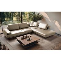 Ecksofa Como Echtleder Creme 306x237 - Creme/Schwarz, Design, Leder (306/237cm) - Livetastic