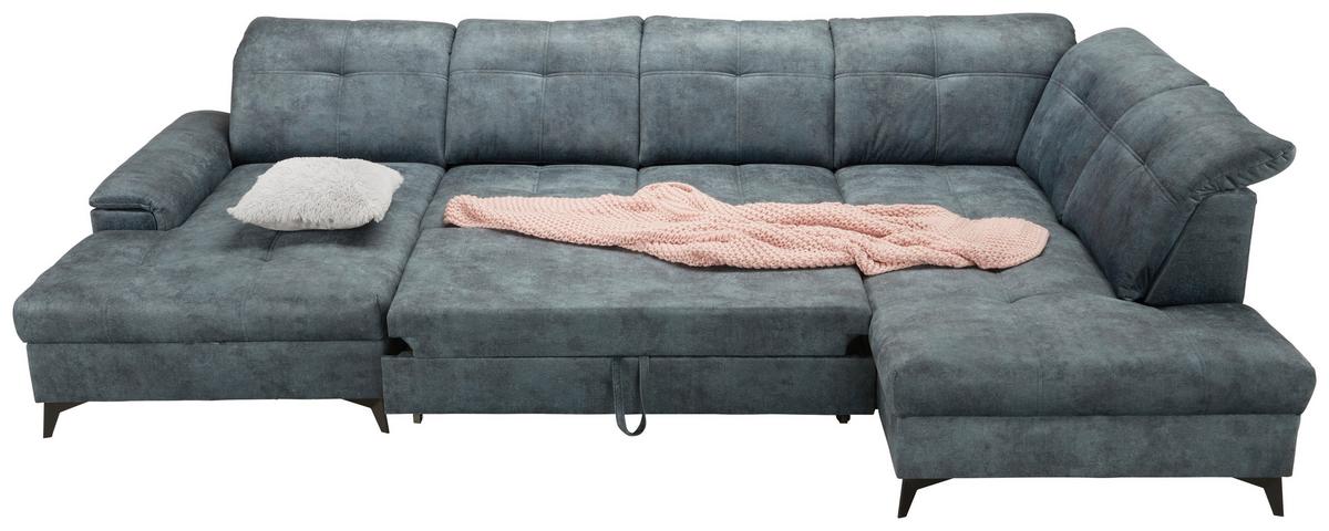 Sedacia súprava do U SIERRA, ľavá, modrosivá INFINITY - čierna/modrosivá, Modern, kov/textil (230/364/181cm) - Mömax