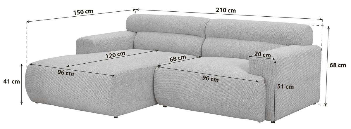 Ecksofa Mercure Grau 150x210 cm - Grau, Design, Holz/Textil (150/210cm) - Livetastic