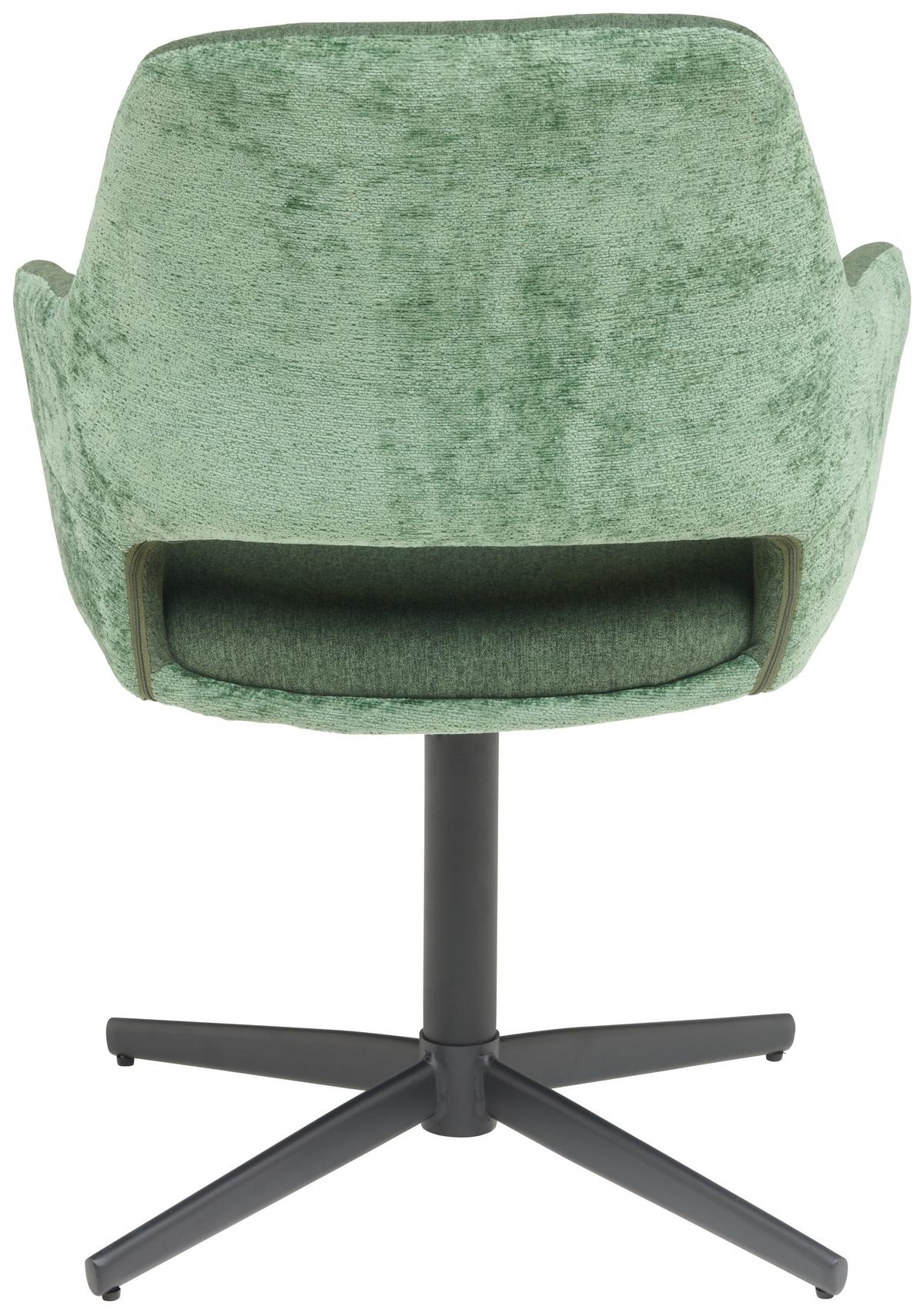 Armlehnstuhl Kaan Chenille Grün, B: 61 Cm - Schwarz/Grün, KONVENTIONELL, Textil/Metall (61/85/63cm) - MID.YOU