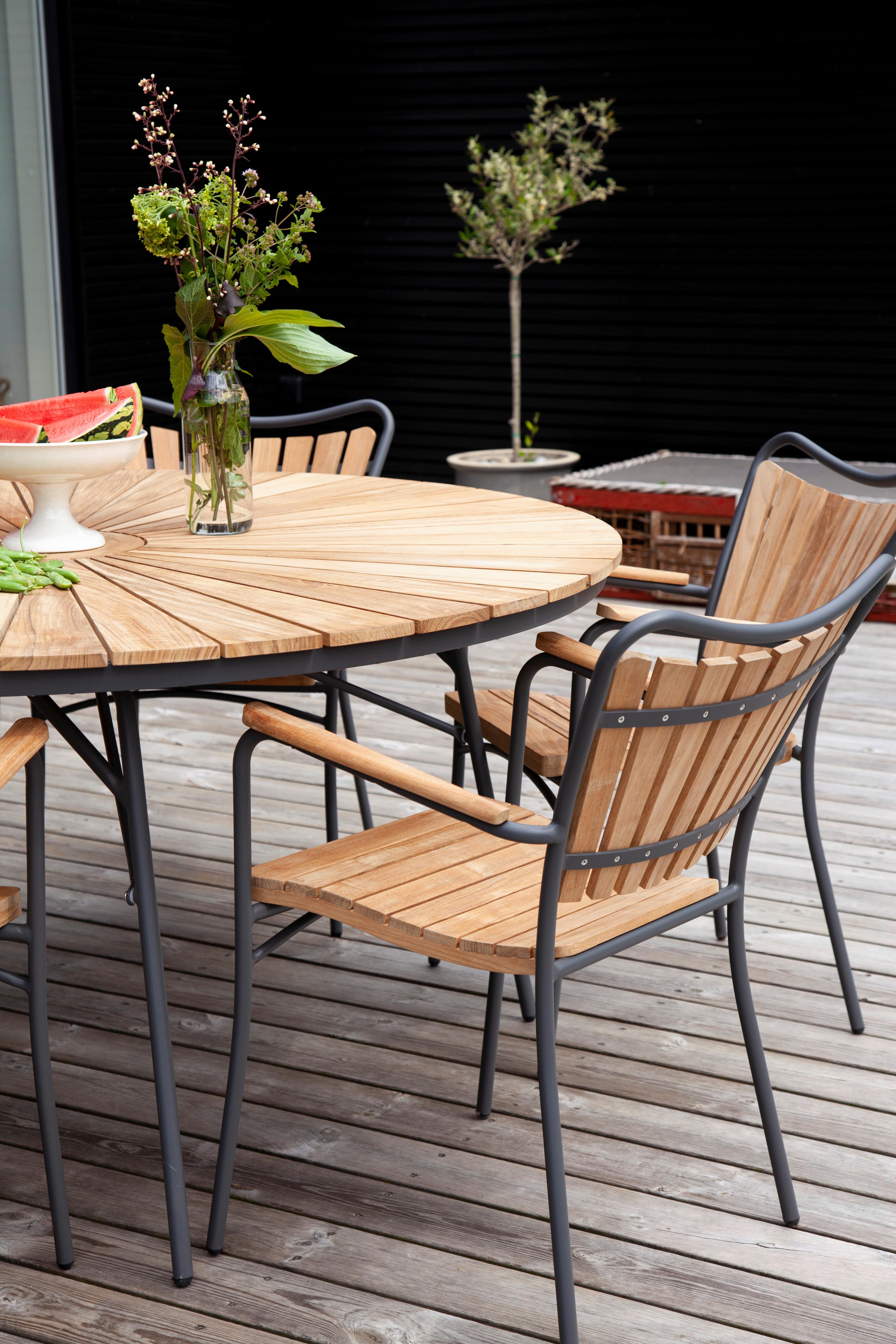 Gartensessel Stapelbar Ellen Aluminiumgestell, Teakholz - Anthrazit/Teakfarben, KONVENTIONELL, Holz/Metall (58,5/78/56,5cm) - Gardenson
