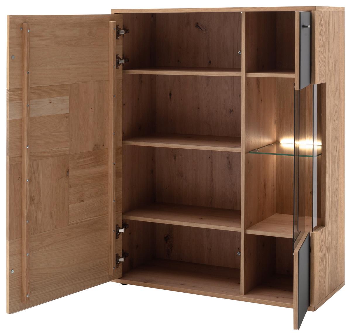 Highboard Echtholz B: 94 cm Valencia Anthrazit/Eiche - Eiche Bianco/Anthrazit, Design, Glas/Holz (94/120/37cm) - MID.YOU