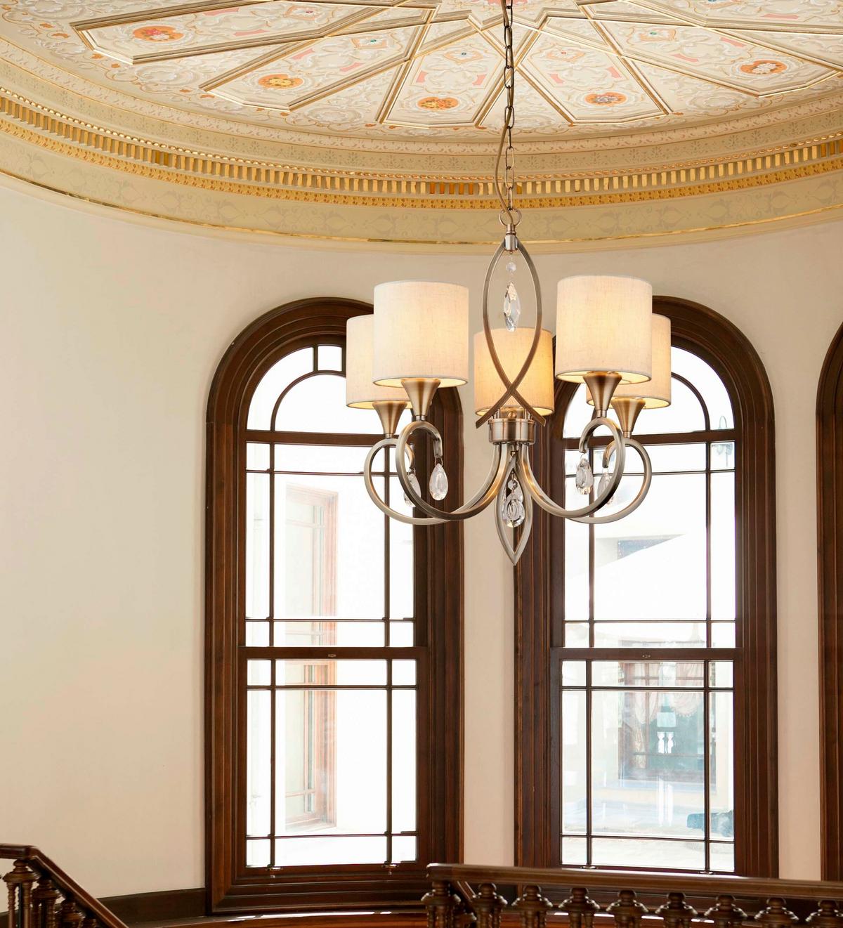 Kristall-Hängeleuchte Alberto 1605-5ab - Beige/Messingfarben, KONVENTIONELL, Glas/Textil (52/106cm)