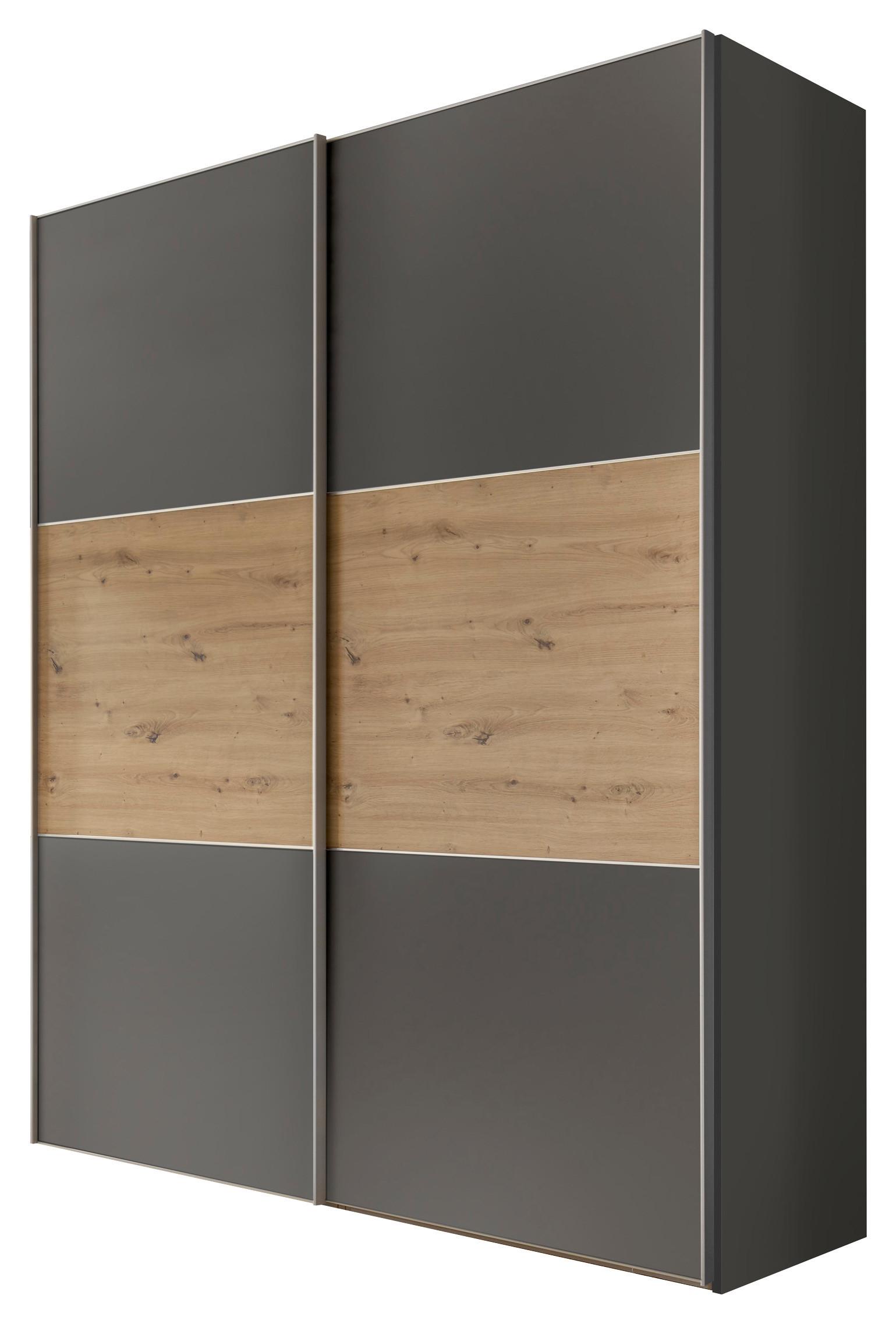 Schwebetürenschrank B: 225 cm Includo Anthrazit/Eiche Dekor - Anthrazit/Eiche Artisan, Design (225/222/68cm) - MID.YOU