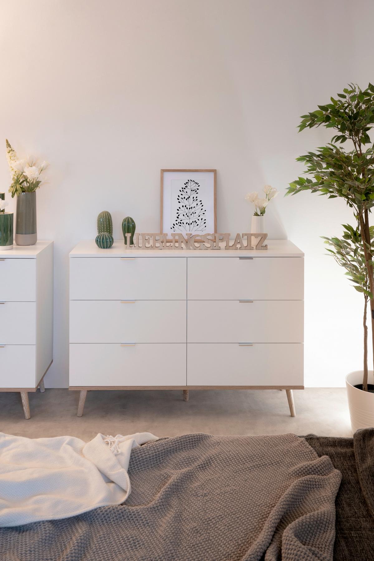 Kommode Göteborg Weiß/Sonoma Eiche B: 120 cm - Weiß/Sonoma Eiche, KONVENTIONELL, Holzwerkstoff (120/87/40cm) - MID.YOU