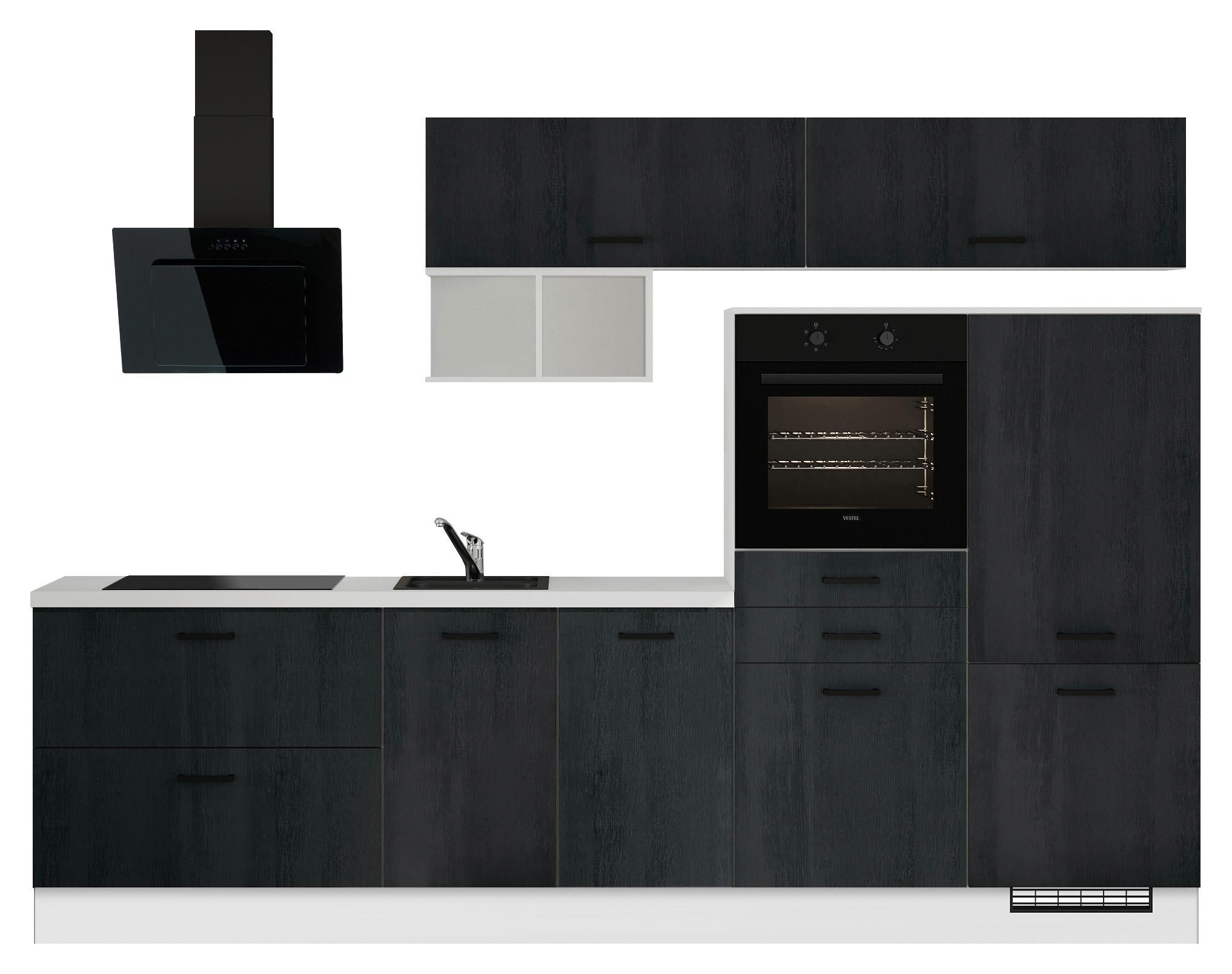 Küchenblock Ip2200 - Eiche dunkel/Schwarz, Design, Holzwerkstoff (300cm) - Impuls