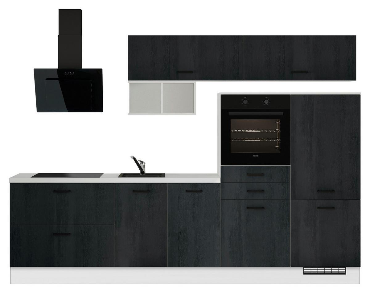 Küchenblock Ip2200 - Eiche dunkel/Schwarz, Design, Holzwerkstoff (300cm) - Impuls