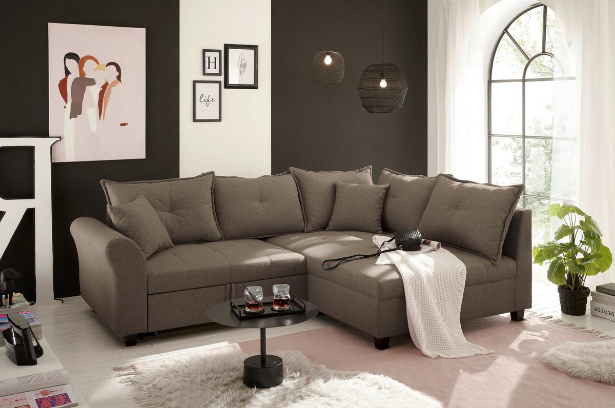 Ecksofa Liz Braun S: 252x175 cm - Schwarz/Braun, MODERN, Textil (252/175cm) - Livetastic
