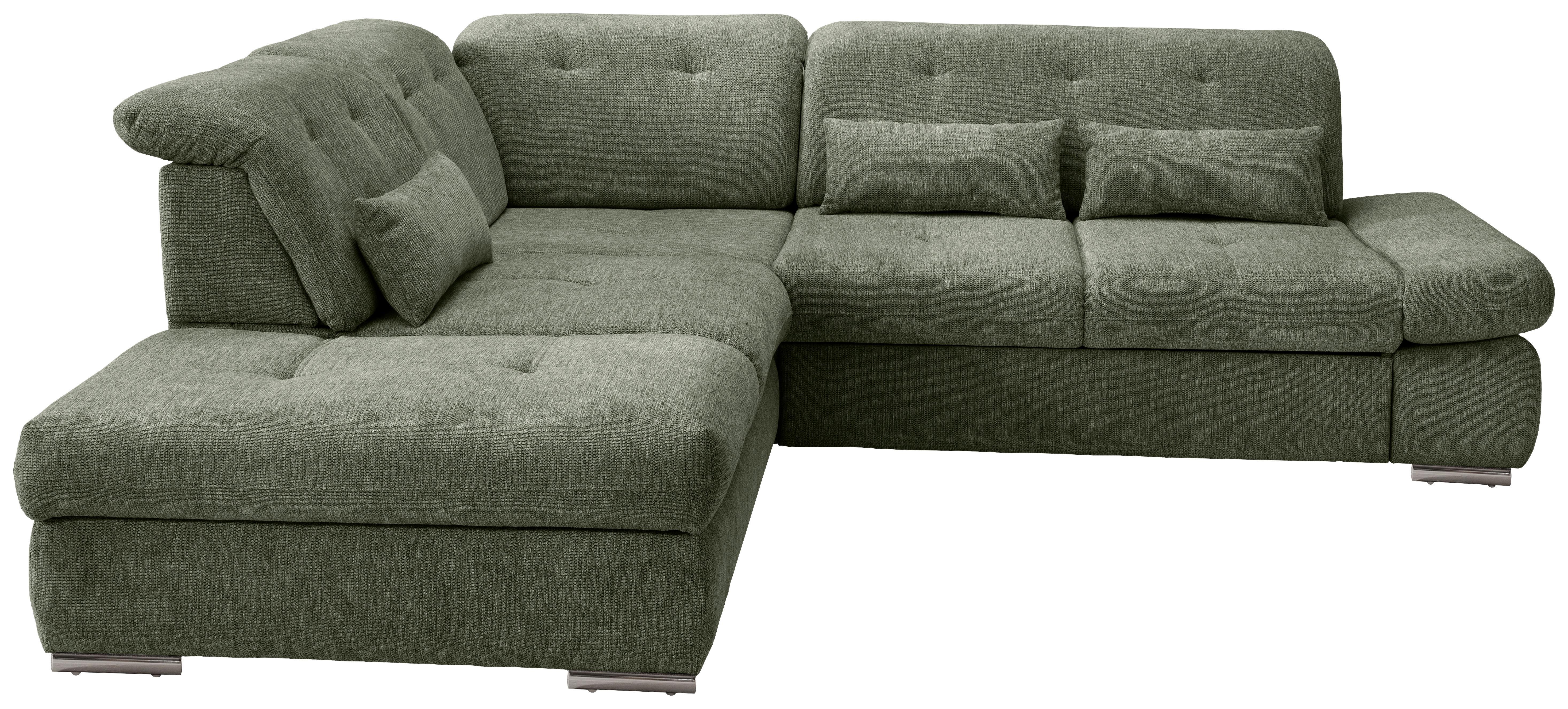 Ecksofa Dalida Dunkelgrün S: 254x280cm - Chromfarben/Dunkelgrün, MODERN, Textil (254/280cm) - Livetastic