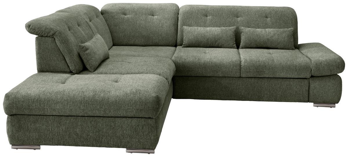 Ecksofa Dalida Dunkelgrün S: 254x280cm - Chromfarben/Dunkelgrün, MODERN, Textil (254/280cm) - Livetastic