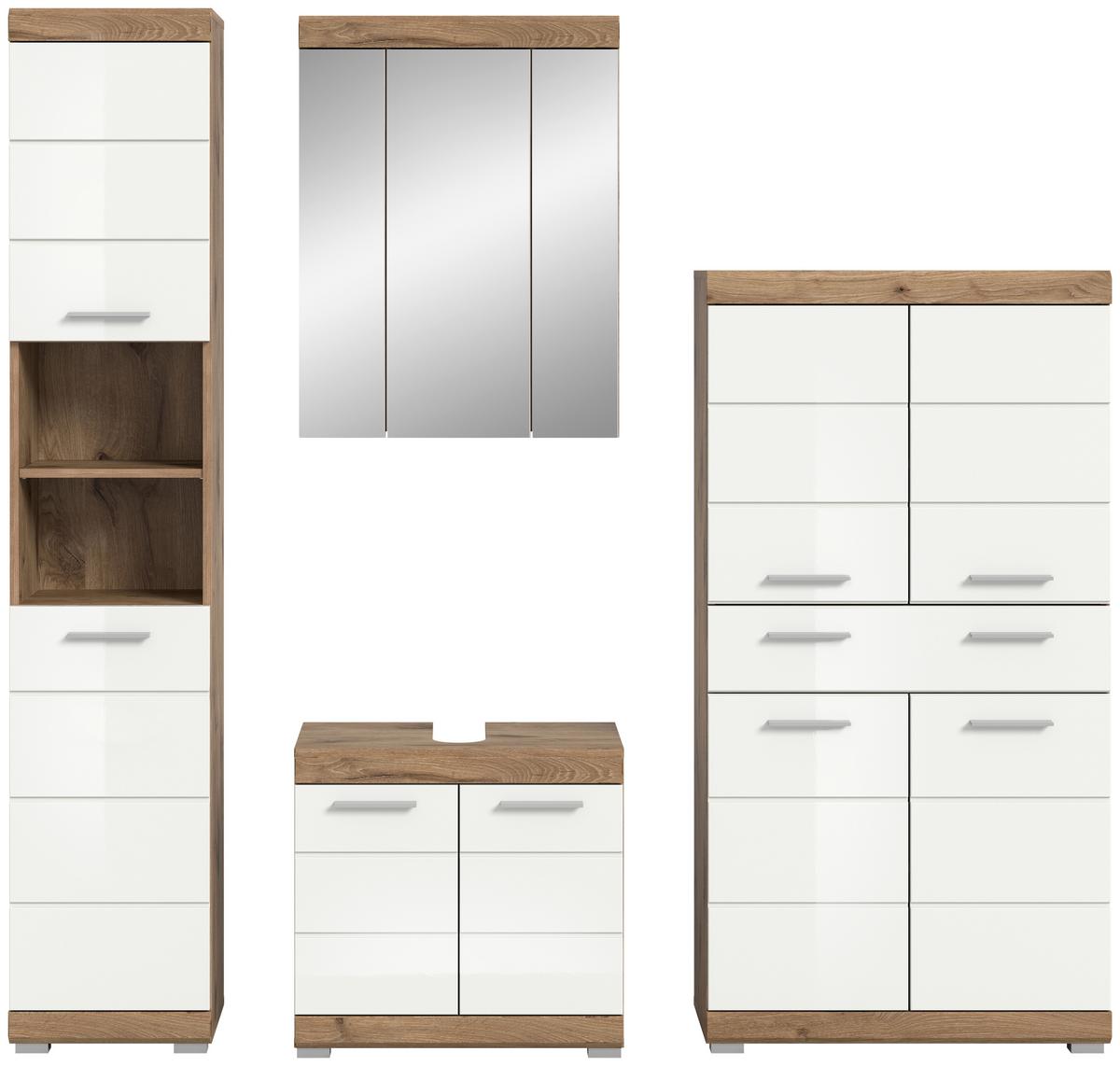 Badezimmer Wave Eichefarben Dekor Weiß Hg - Weiß Hochglanz/Eichefarben, MODERN, Glas/Holzwerkstoff (171cm) - MID.YOU